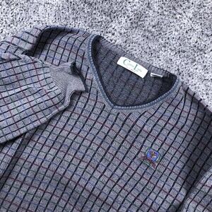 Cypress Links Sweater Mens XL Gray Check V-Neck Golf Cotton Knit Pullover